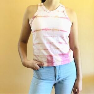 Custome pink/yellow tie dye crop tank | xs/s